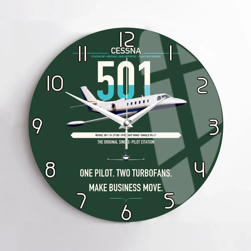 Cessna 501 Citation I SP design on dark green no frame wall clock