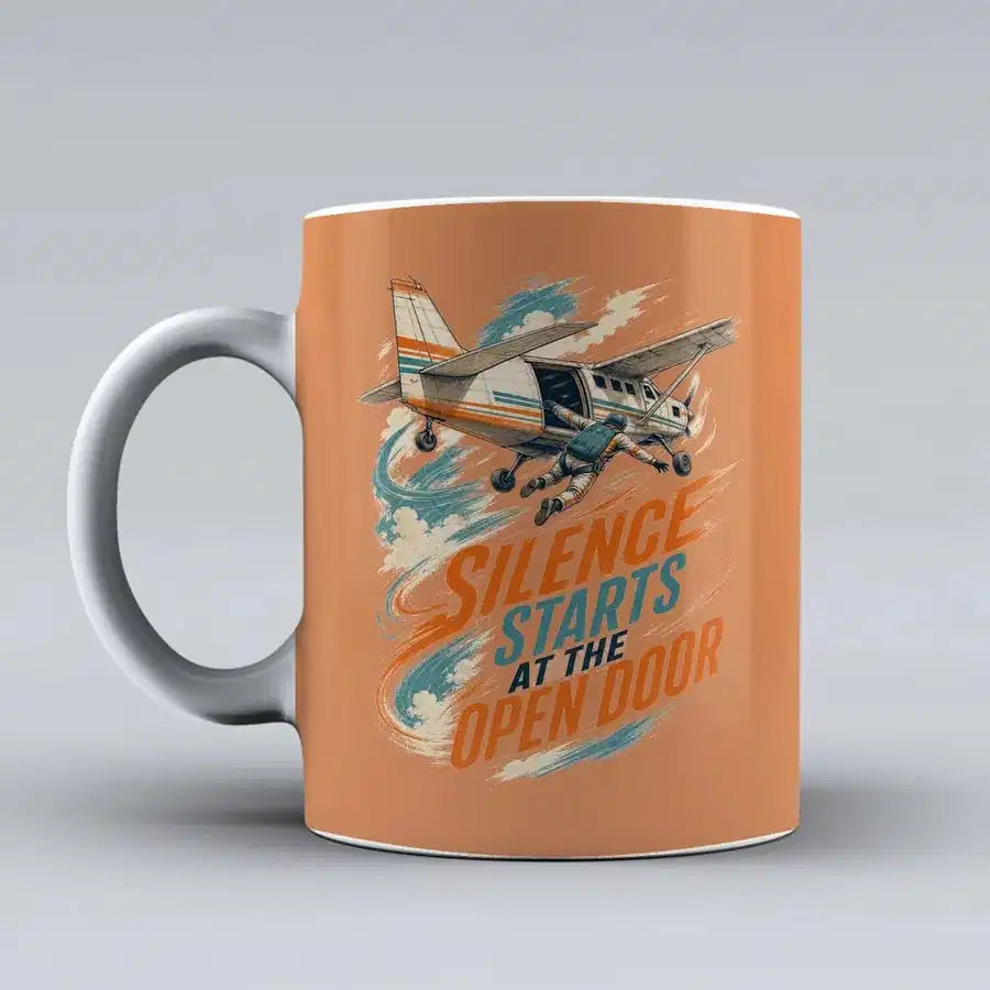 657 - Silence Starts At The Open Door - Mug design on orange signal