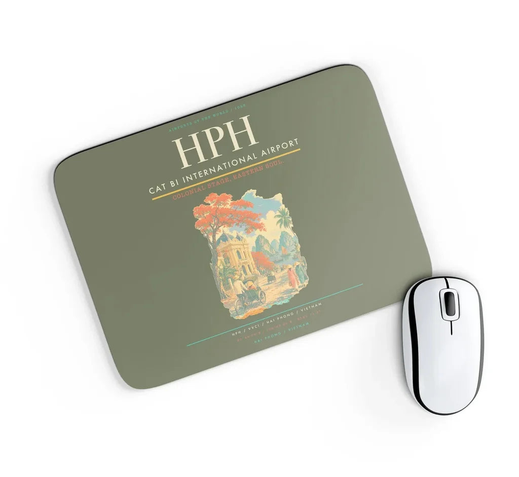 Cat Bi International Airport (HPH) design on green army rectangle mouse pad