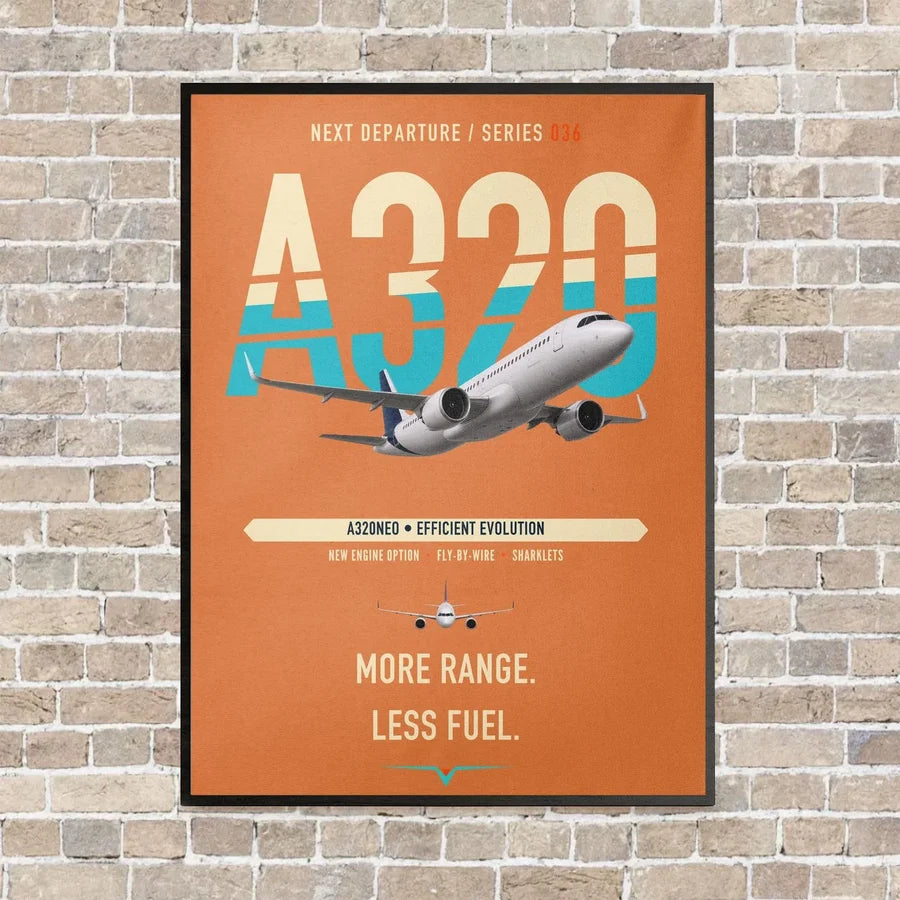 Airbus A320neo vertical canvas print - framed - orange background
