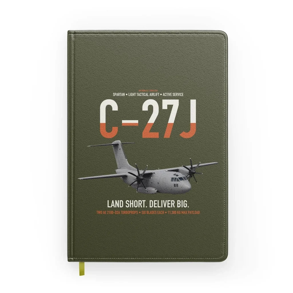 C-27J Spartan design on green army notebook