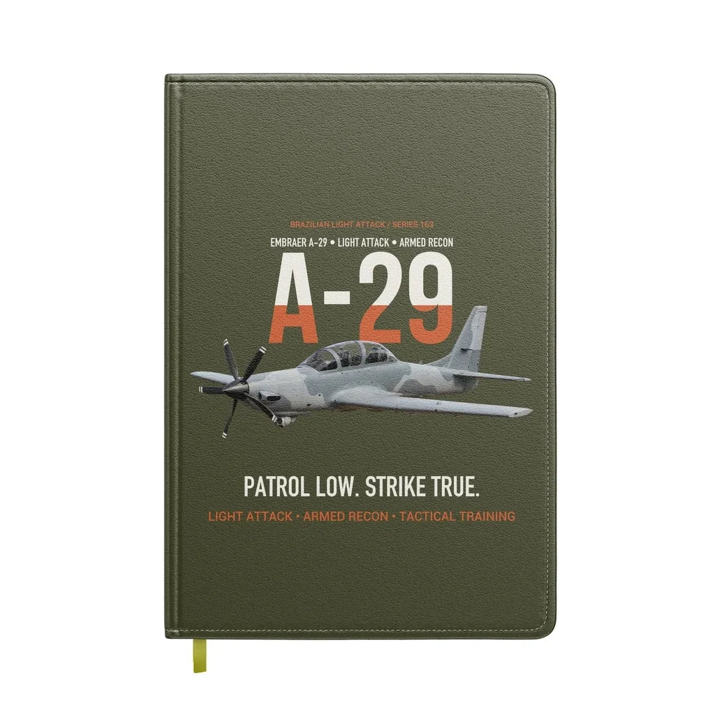 A-29 Super Tucano Light Attack design on green army notebook