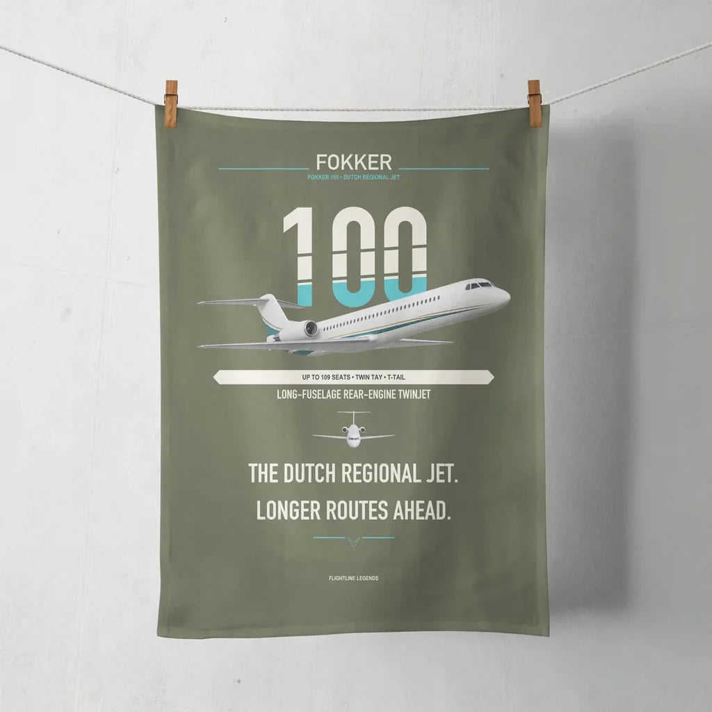 Fokker 100 design on green army towel