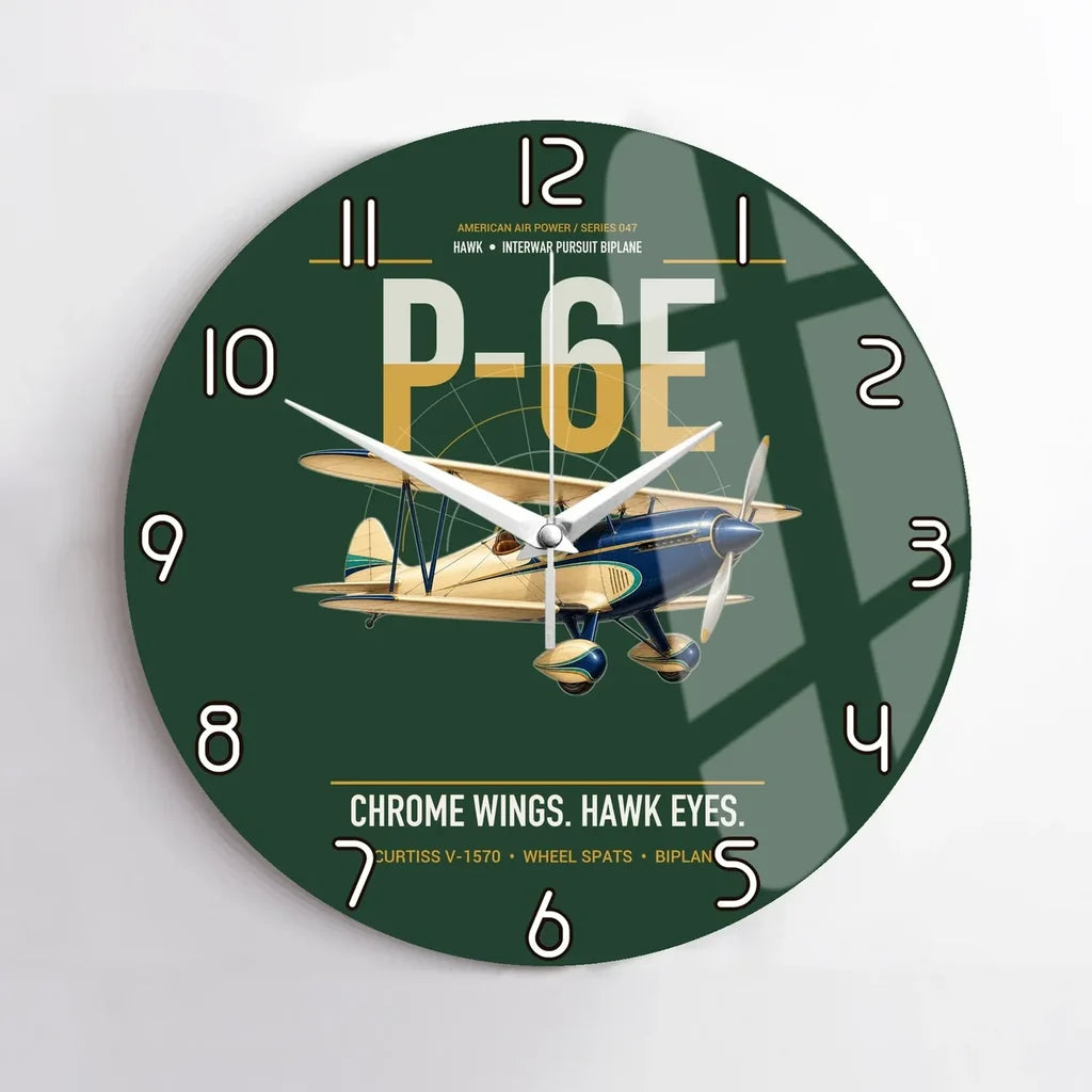 Curtiss P-6E Hawk design on dark green no frame wall clock