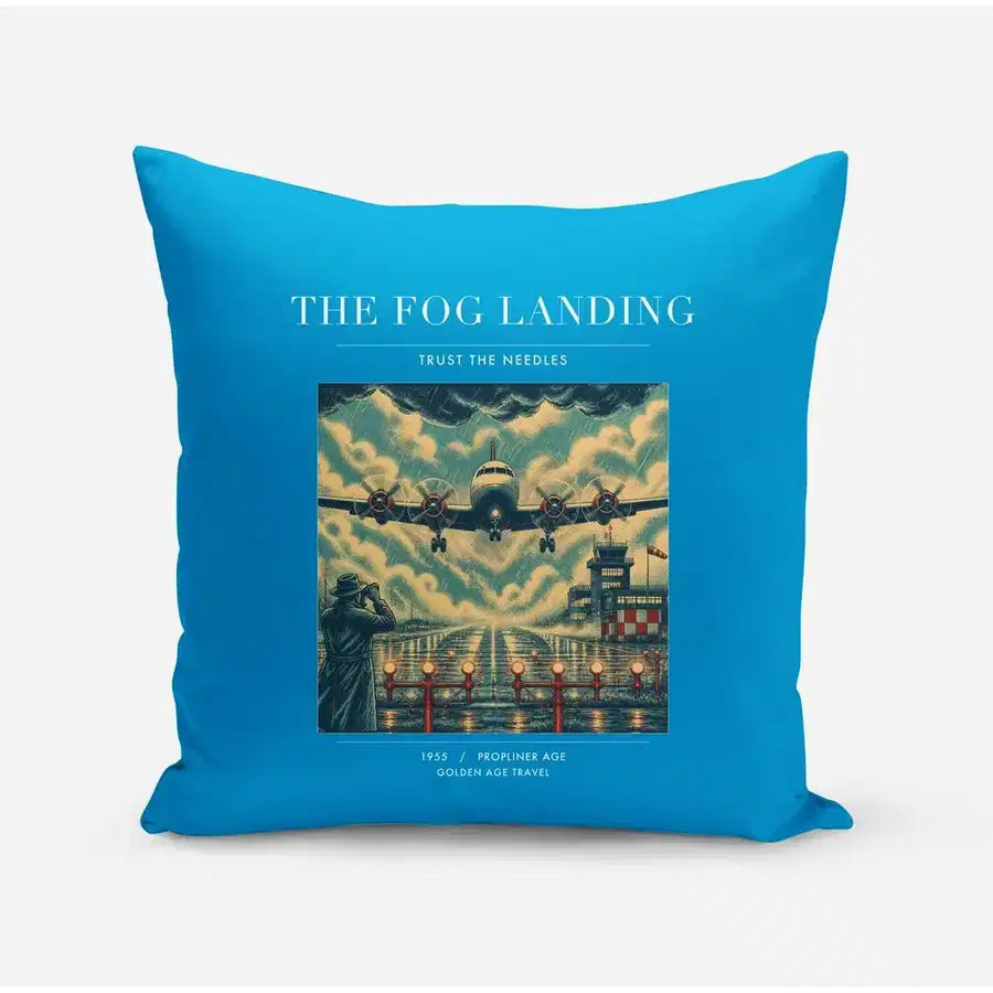 VINTAGE G4095 - The Fog Landing - Designed Pillows design on turquoise