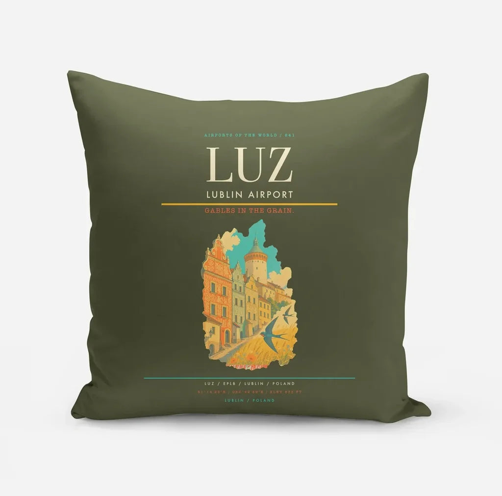 Lublin Airport (LUZ) design on green army pillow