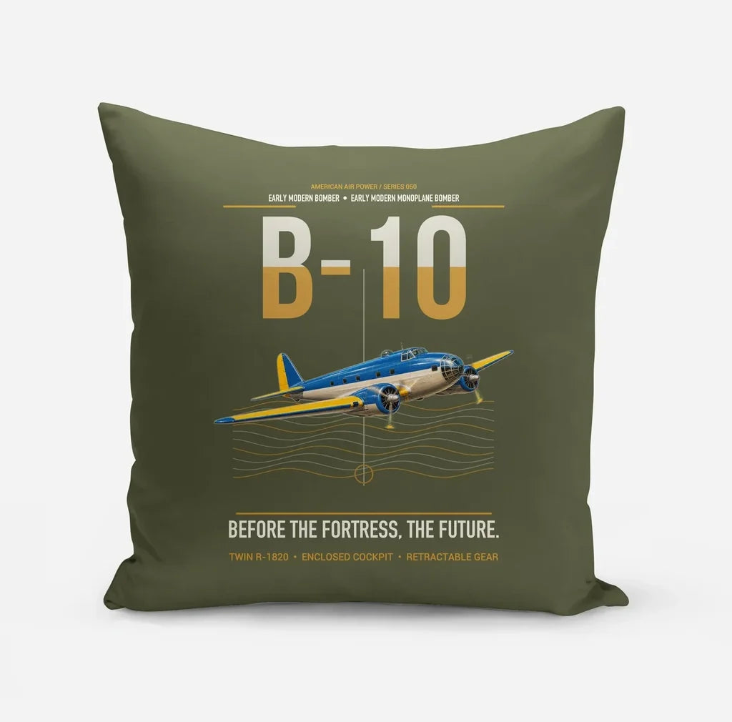Martin B-10 design on green army pillow