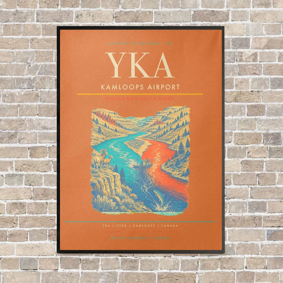 Kamloops Airport YKA vertical canvas print - framed - orange background