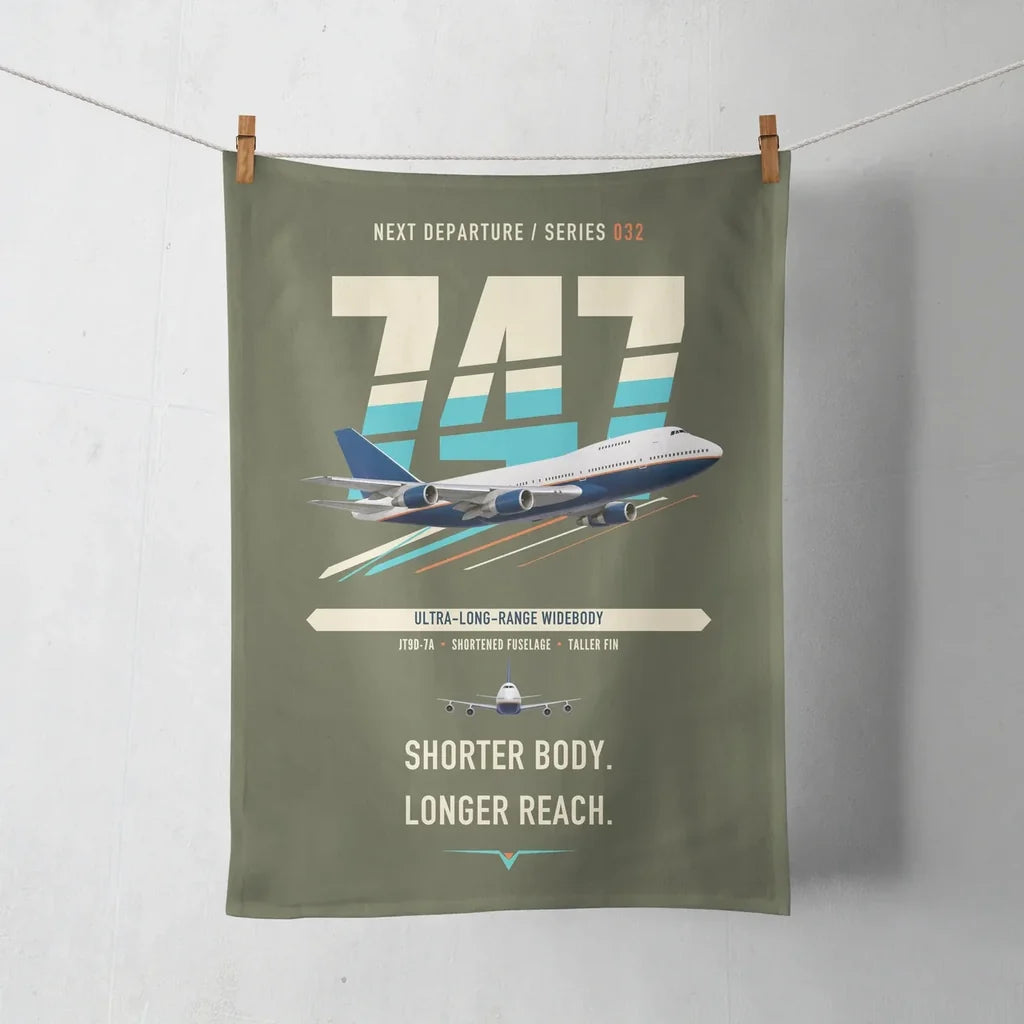 Boeing 747SP design on green army towel