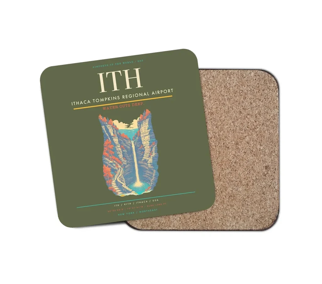 Ithaca Tompkins Regional Airport (ITH) design on green army 1 piece coaster