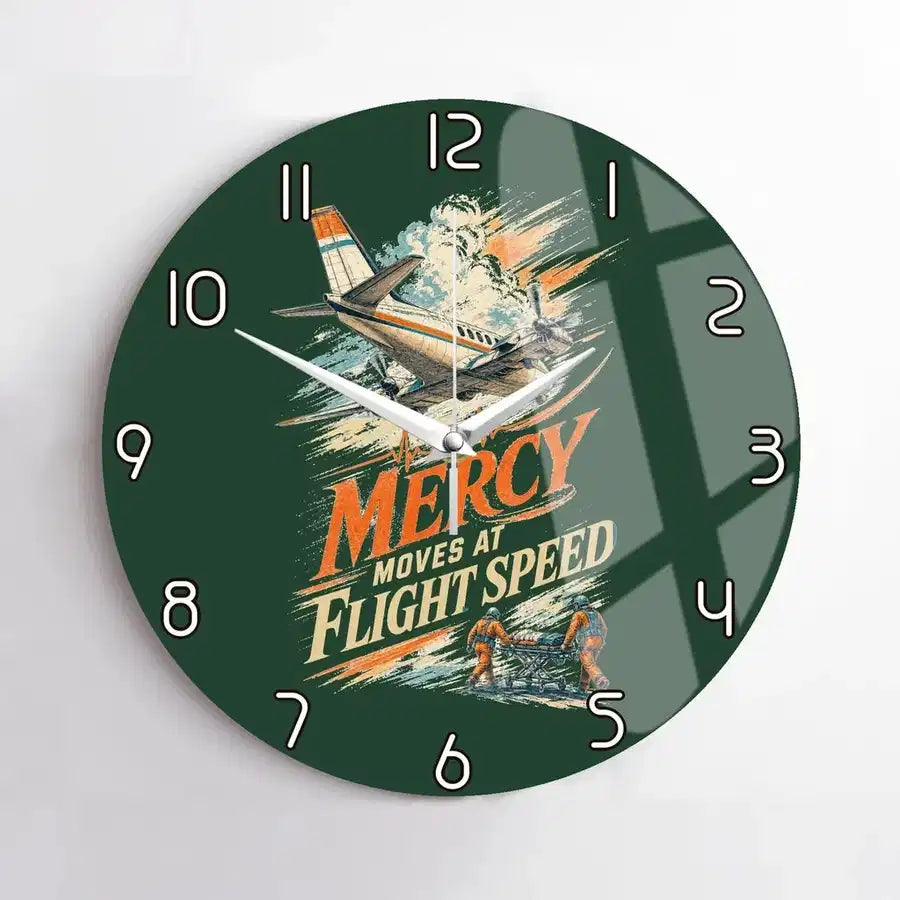 Mercy Moves At Flight Speed design on dark green no frame wall clock
