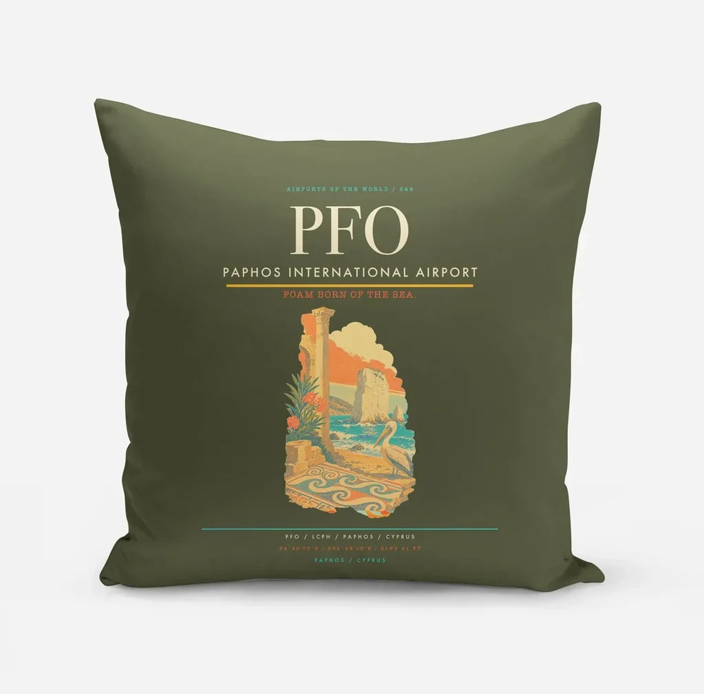 Paphos International Airport (PFO) design on green army pillow