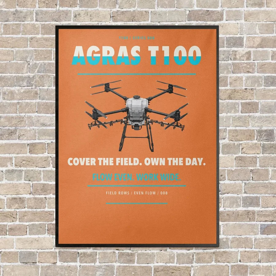 DJI Agras T100 vertical canvas print - framed - orange background