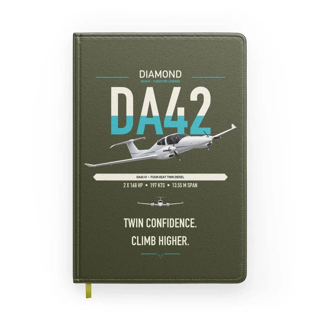 Diamond DA42-VI design on green army notebook