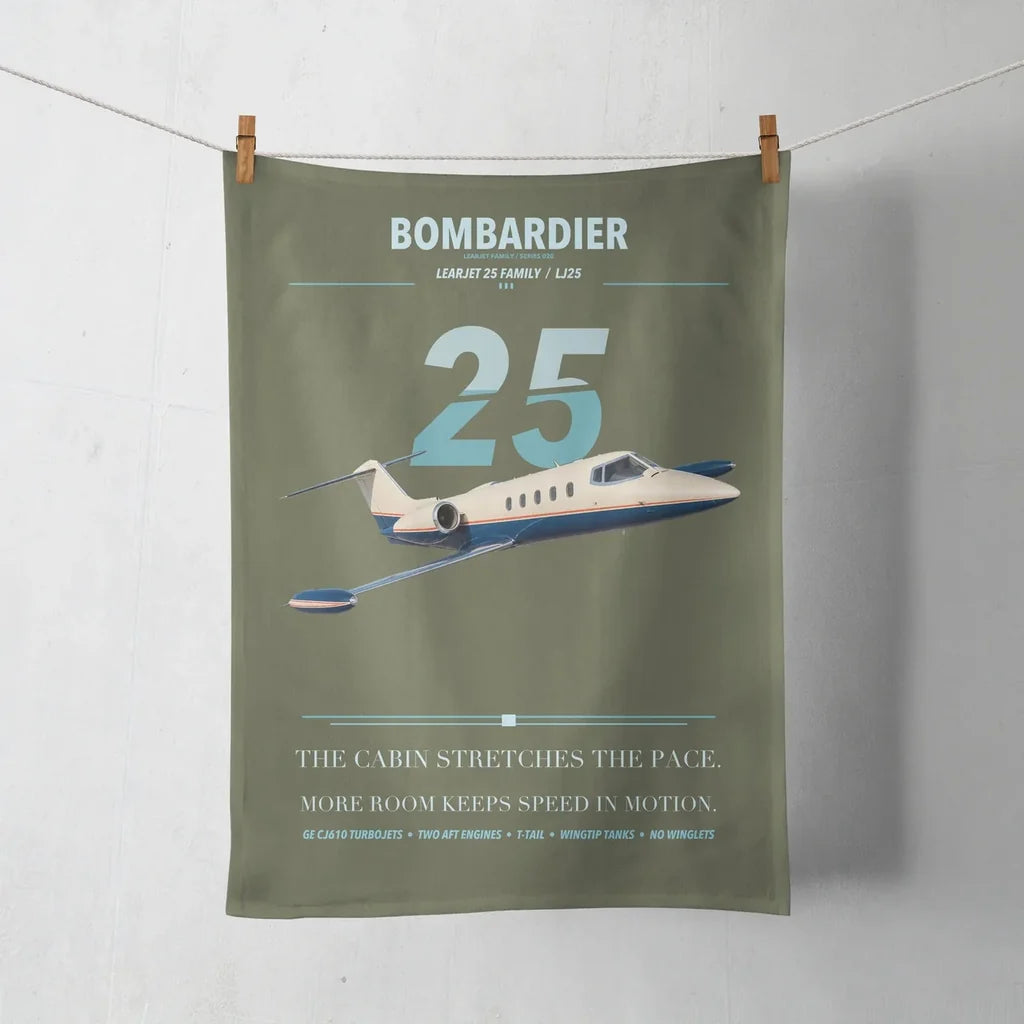 Bombardier Learjet 25 design on green army towel