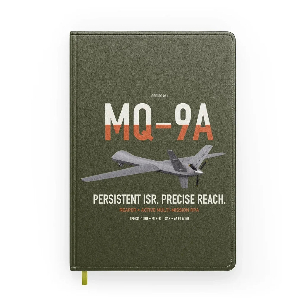 MQ-9A Reaper design on green army notebook