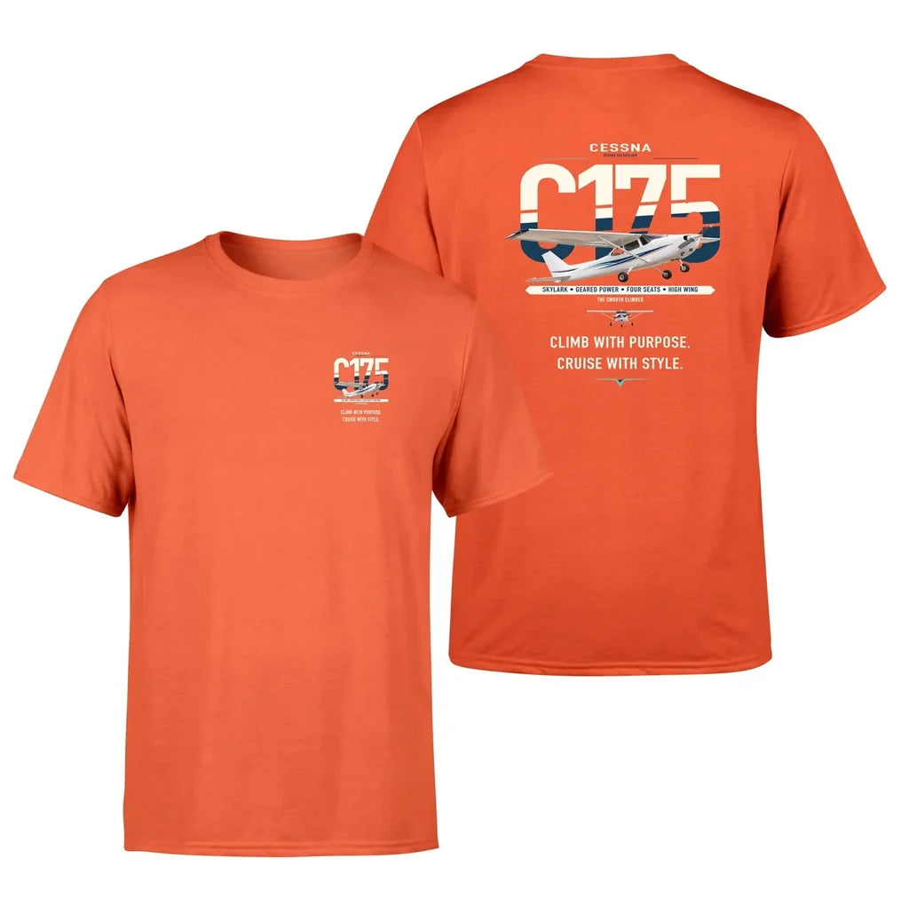 Cessna 175 Skylark design on orange t-shirt, double-side print