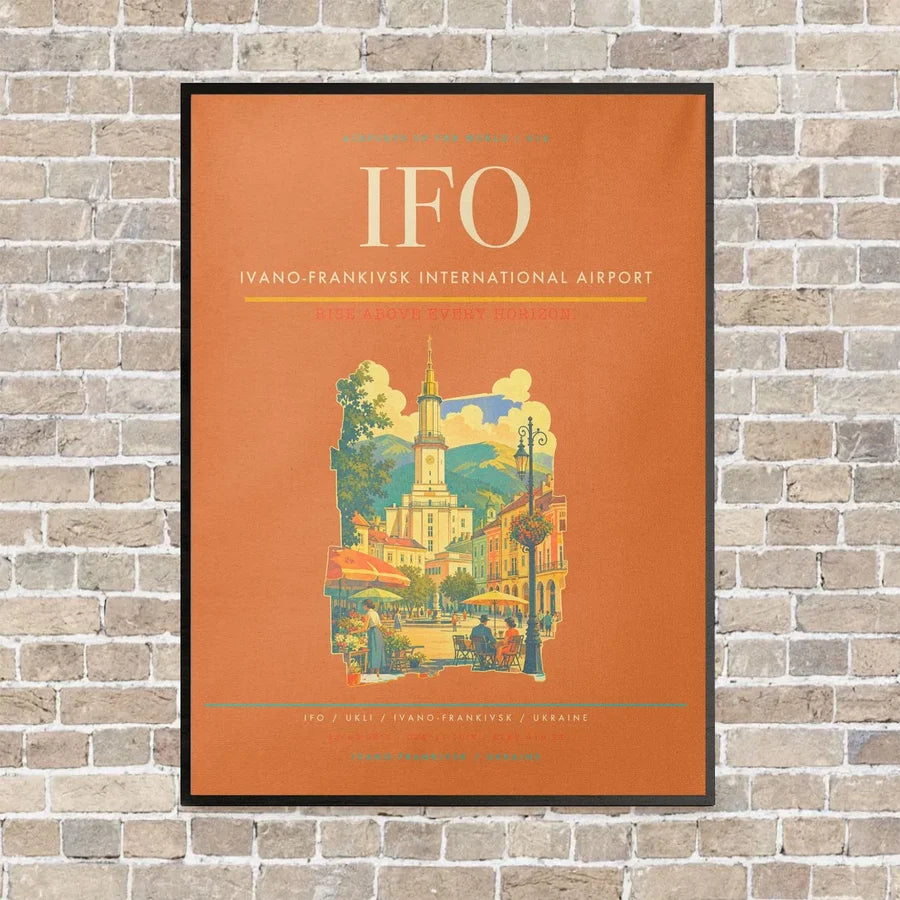 Ivano-Frankivsk International Airport IFO vertical canvas print - framed - orange background