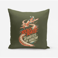 Thumbnail for Roll Rate Rewrites The Horizon design on green army pillow