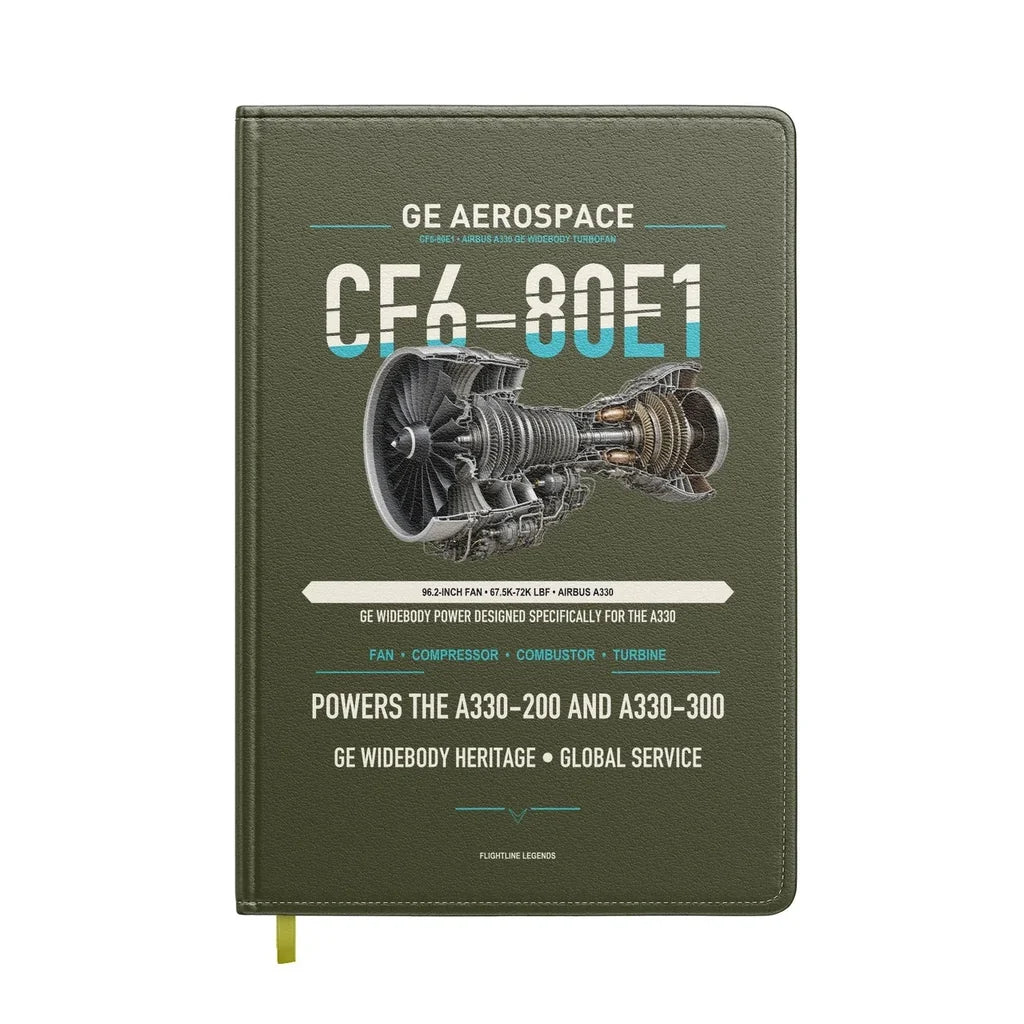 CF6-80E1 design on green army notebook