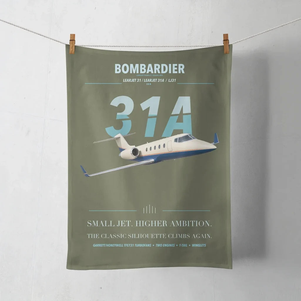 Bombardier Learjet 31A design on green army towel