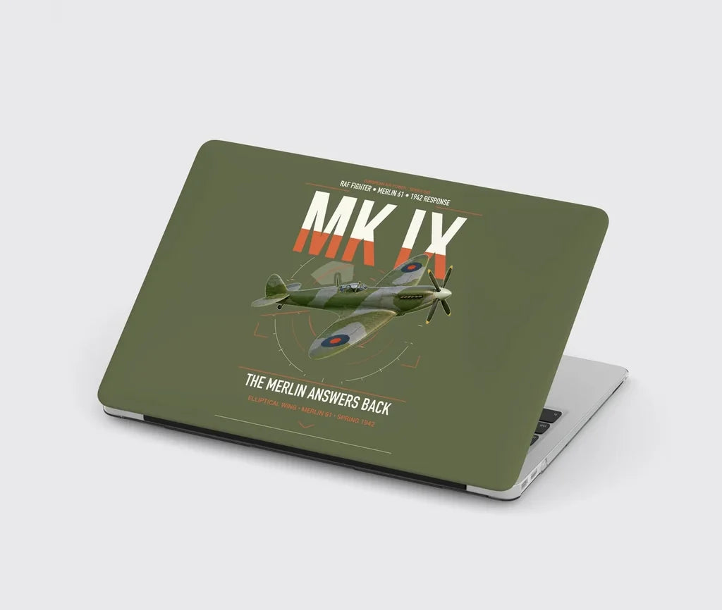 Supermarine Spitfire Mk IX design on green army MacBook case