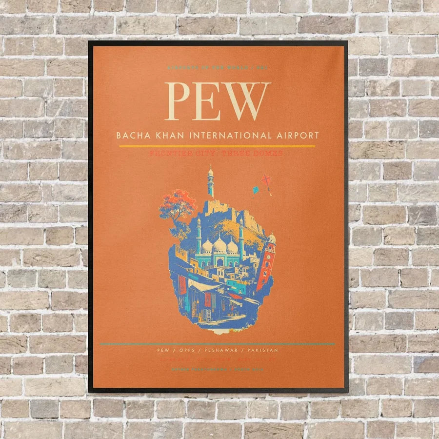 Bacha Khan International Airport PEW - Canvas Framed - Orange