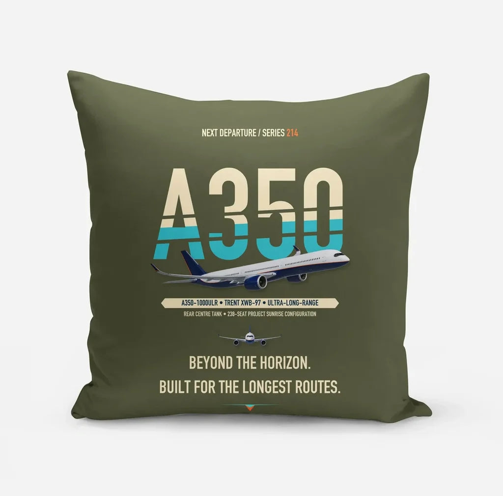 Airbus A350-1000ULR design on green army pillow