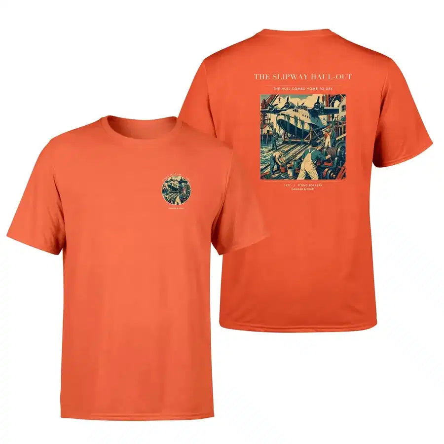 VINTAGE G4440 - The Slipway Haul-Out - Double-Side T-Shirt design on orange double side t shirt