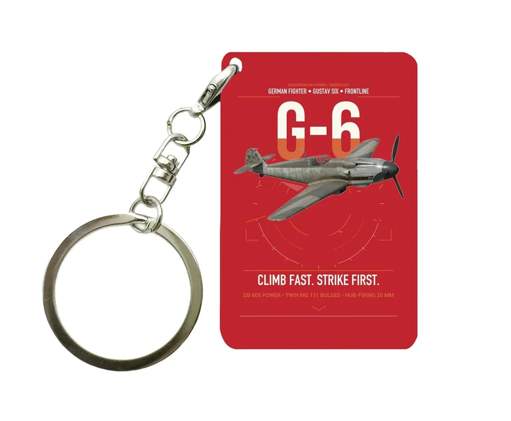 Messerschmitt Bf 109G-6 design on red designed key chain, double-side print