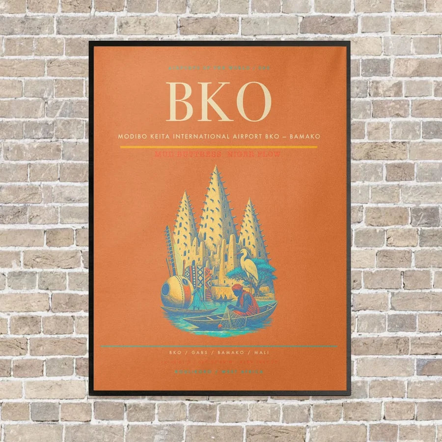 Modibo Keita International Airport BKO — Bamako vertical canvas print - framed - orange background