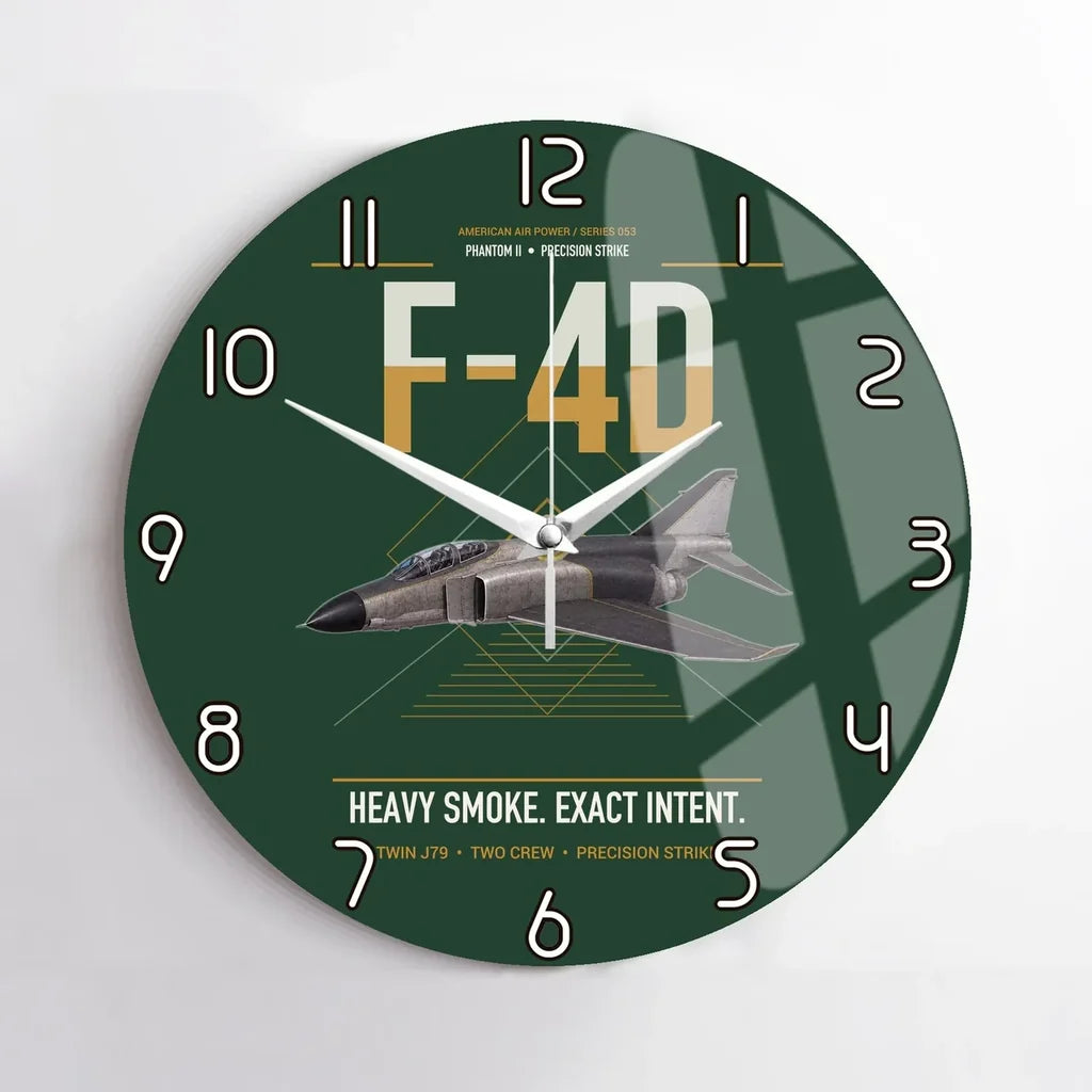F-4D Phantom II design on dark green no frame wall clock