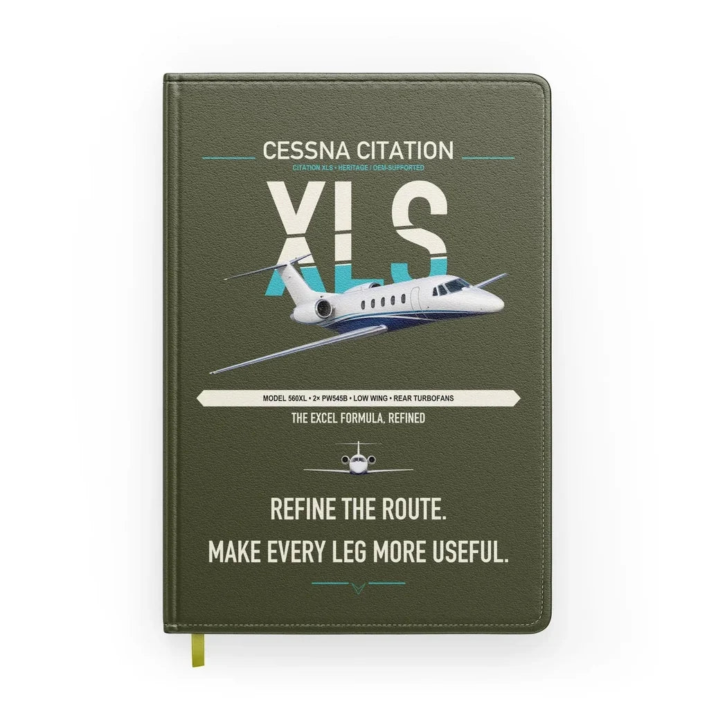 Cessna Citation XLS design on green army notebook