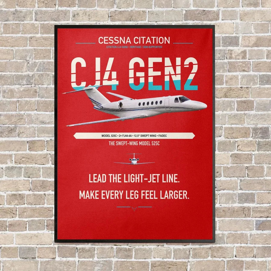 Cessna Citation CJ4 Gen2 vertical canvas print - framed - red background