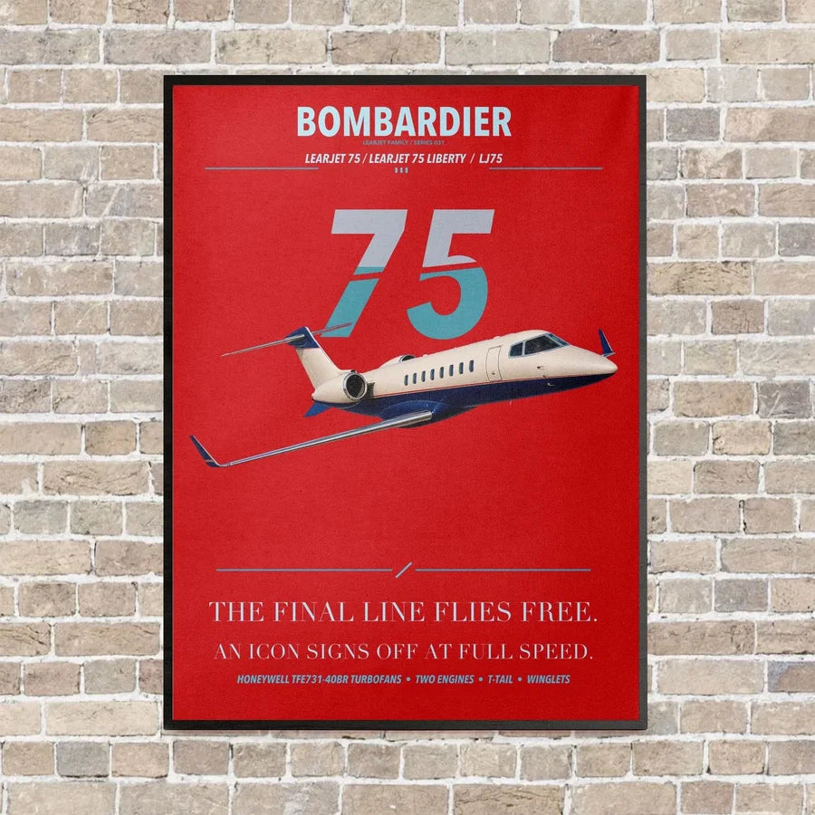 Bombardier Learjet 75 Liberty vertical canvas print - framed - red background