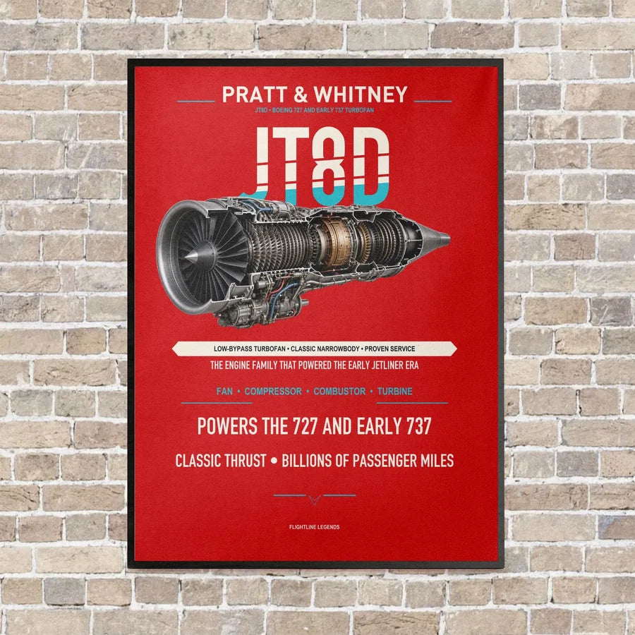 JT8D vertical canvas print - framed - red background