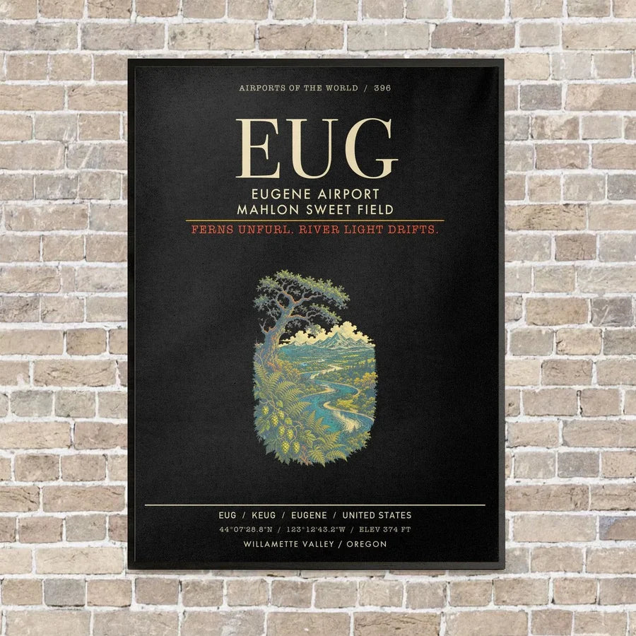 Eugene Airport Mahlon Sweet Field EUG - Canvas Framed - Black