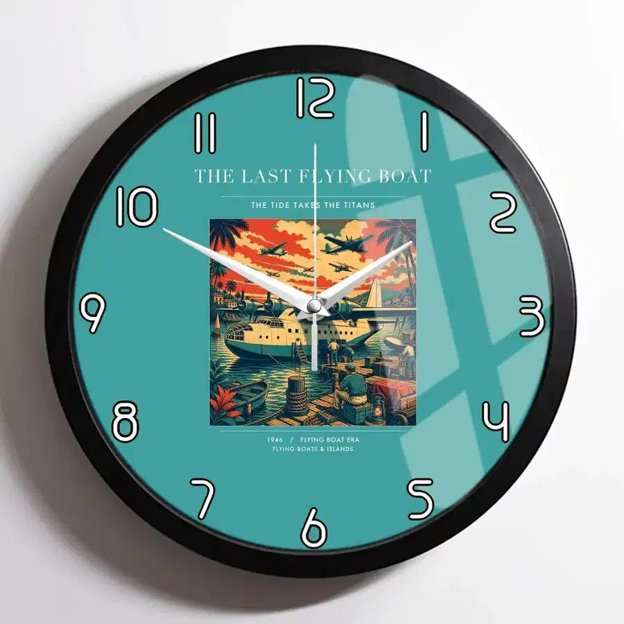 VINTAGE G4079 - The Last Flying Boat - Designed Wall Clocks design on turquoise framed