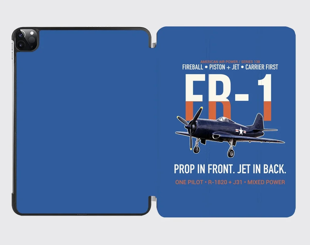 FR-1 Fireball Prop in Front Jet in Back design on blue ipad tablet case