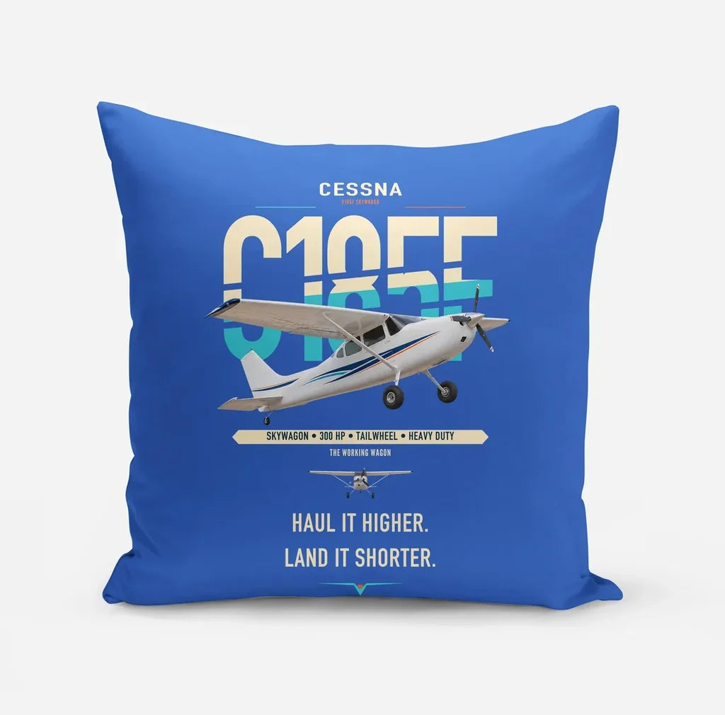 Cessna A185F Skywagon design on blue pillow