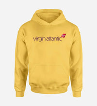 Thumbnail for Virgin Atlantic Airlines logo printed on yellow hoodie