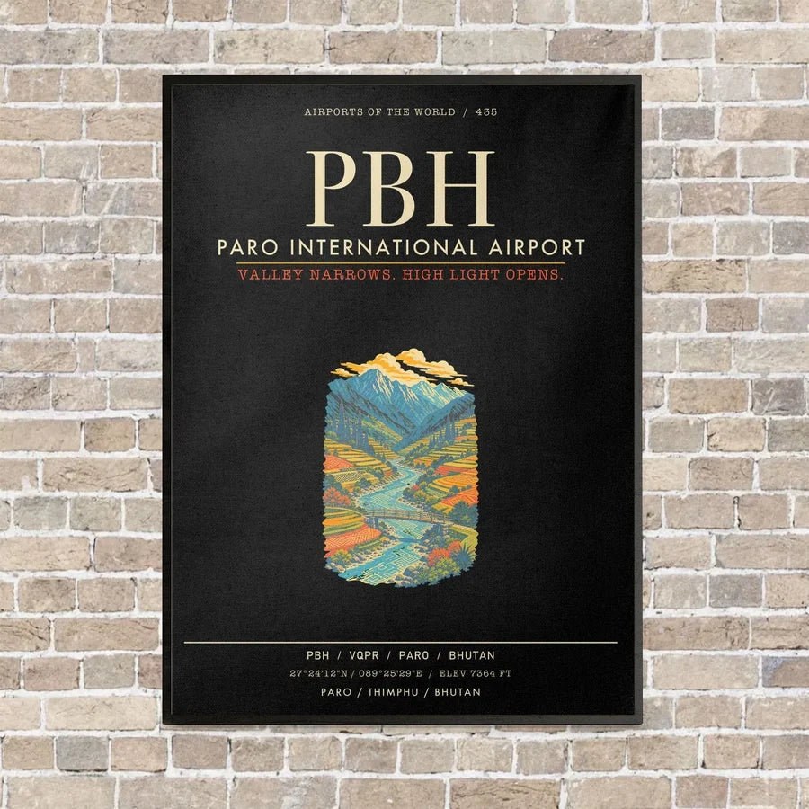 Paro International Airport PBH - Canvas Framed - Black