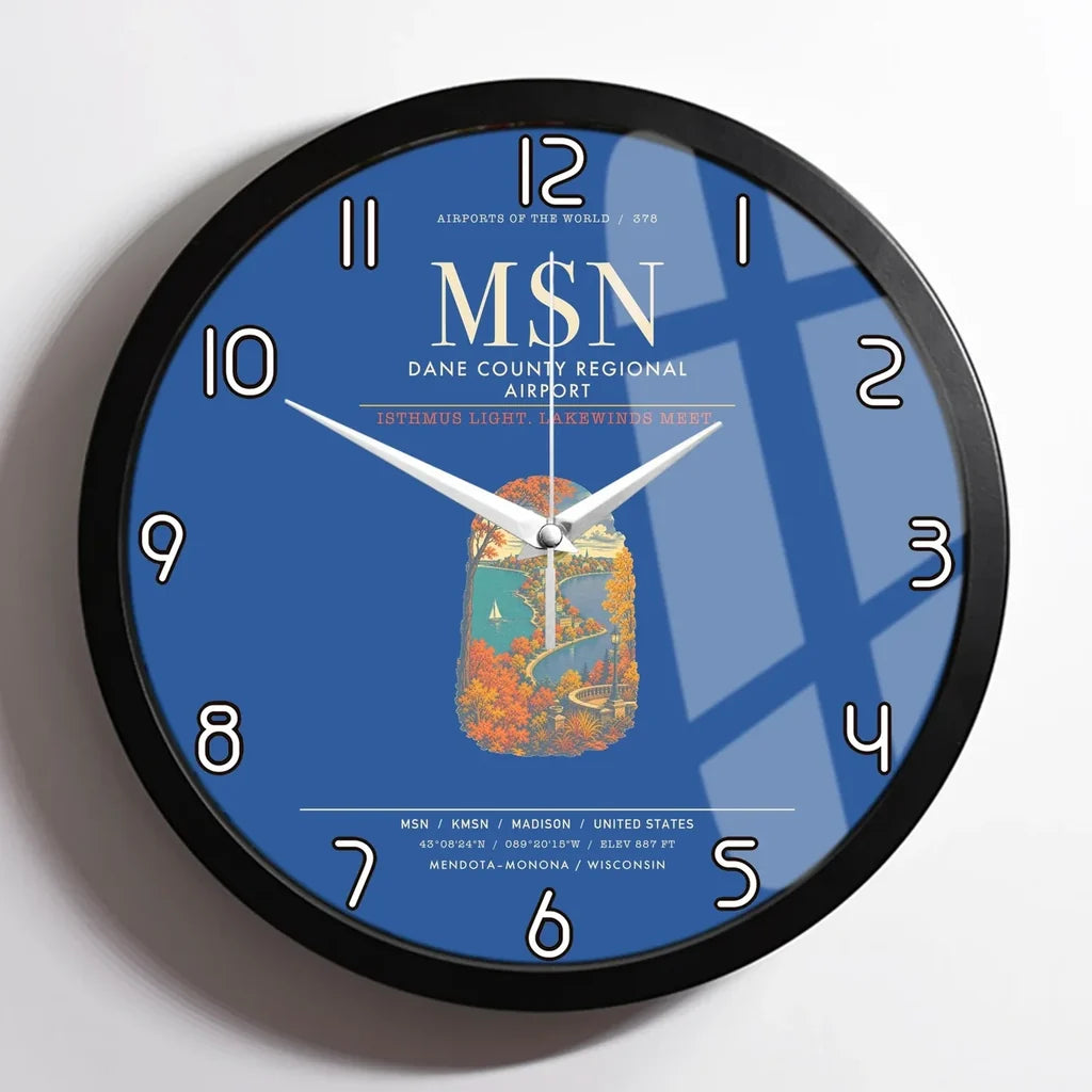 Dane County Regional Airport Madison MSN Wall-Clock Framed - Blue