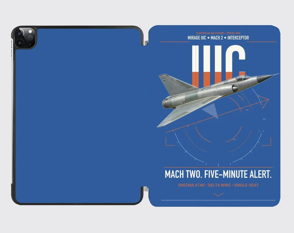 Dassault Mirage IIIC design on blue ipad tablet case