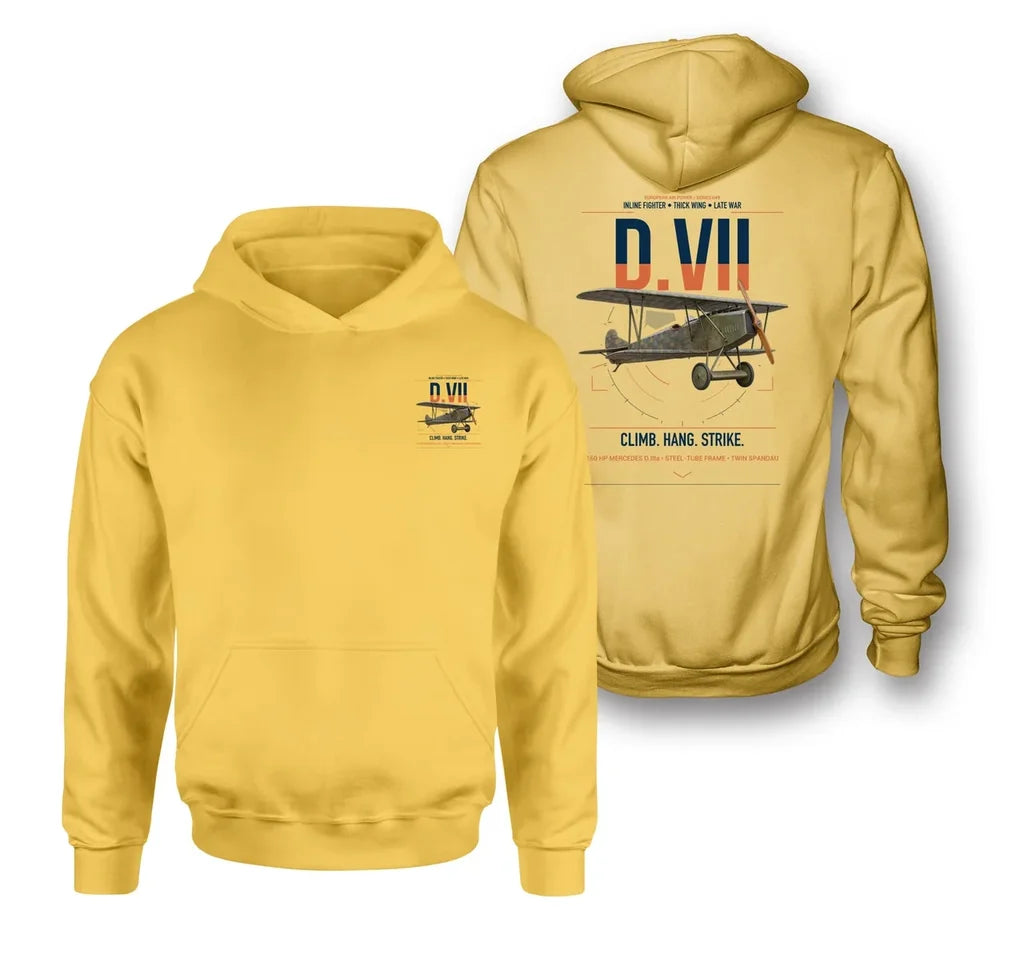 Fokker D.VII design on yellow double-side hoodie, double-side print