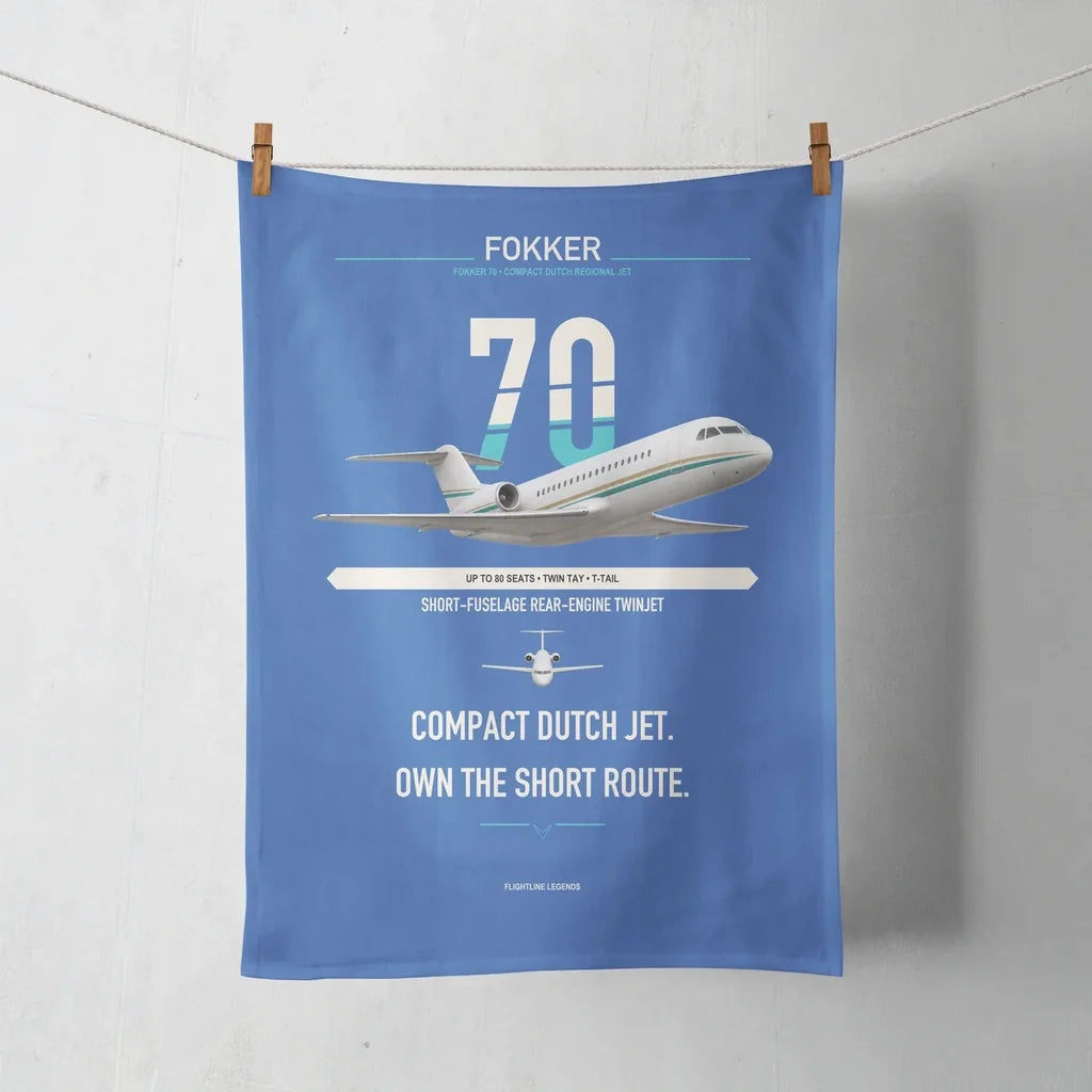 Fokker 70 design on blue towel
