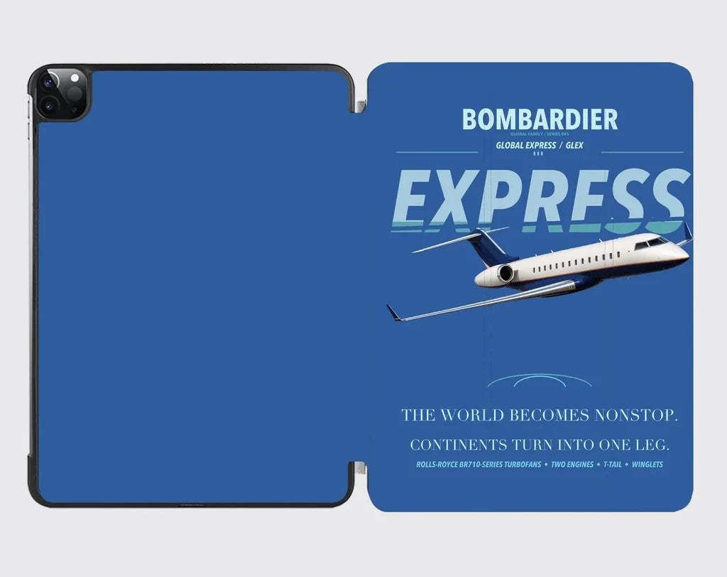 Bombardier Global Express design on blue ipad tablet case