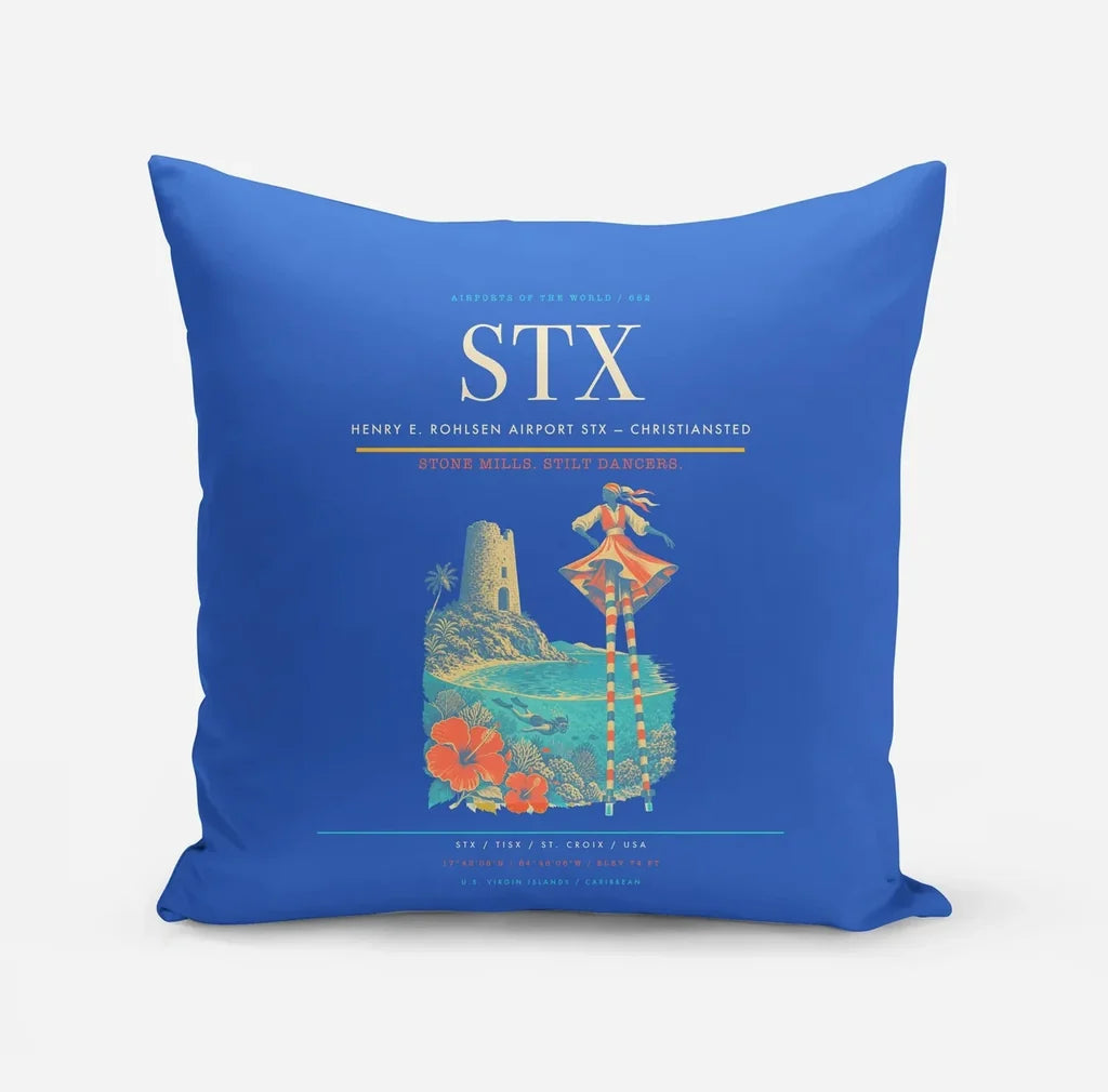 Henry E. Rohlsen Airport (STX) design on blue pillow