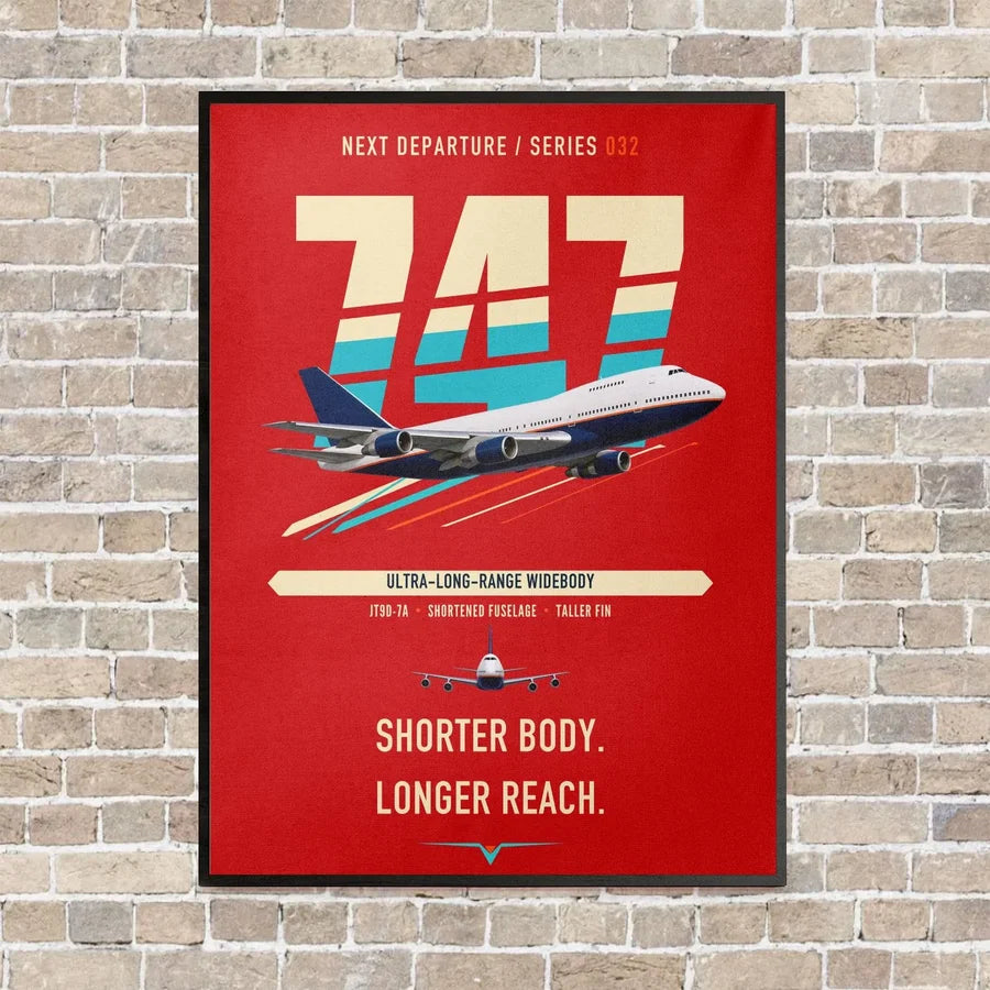 Boeing 747SP vertical canvas print - framed - red background