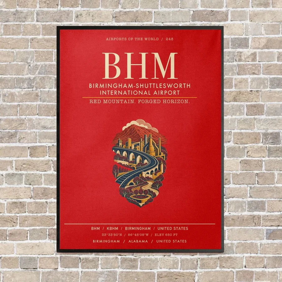 Birmingham-Shuttlesworth International Airport BHM vertical canvas print - framed - red background